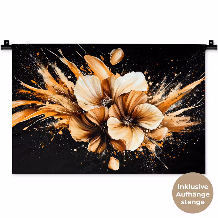 Bloemen - Goud - Graffiti - Zwart - Abstract Wandkleed katoen klein -t3d_DE