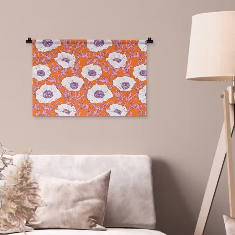 Bloemen - Grafisch - Oranje Wandkleed katoen klein 269 -sfeer4