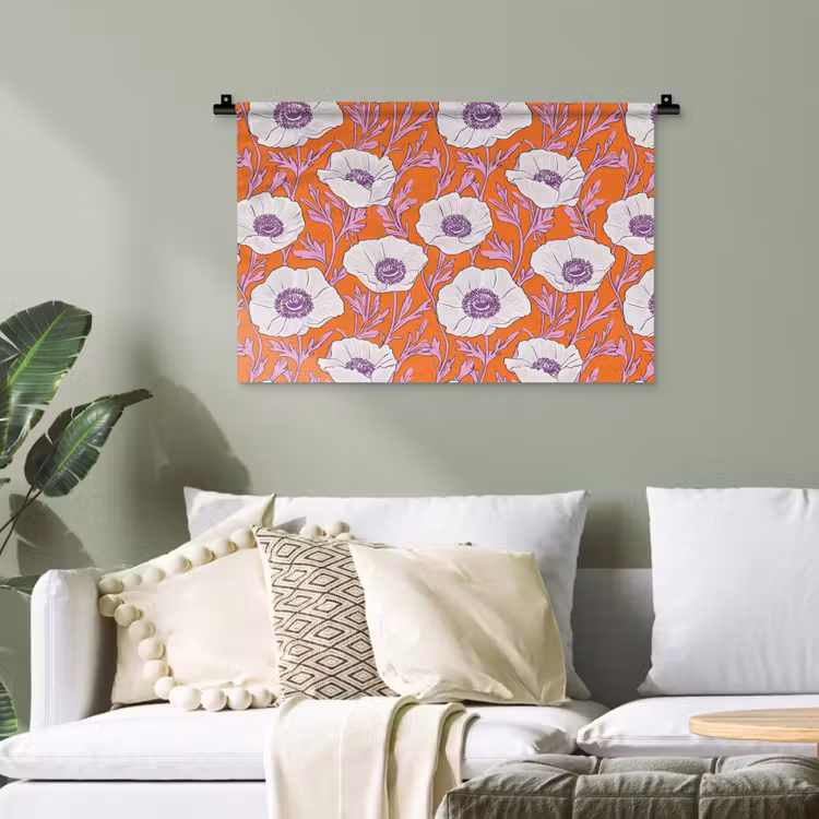 Bloemen - Grafisch - Oranje Wandkleed katoen klein 269 -sfeer7