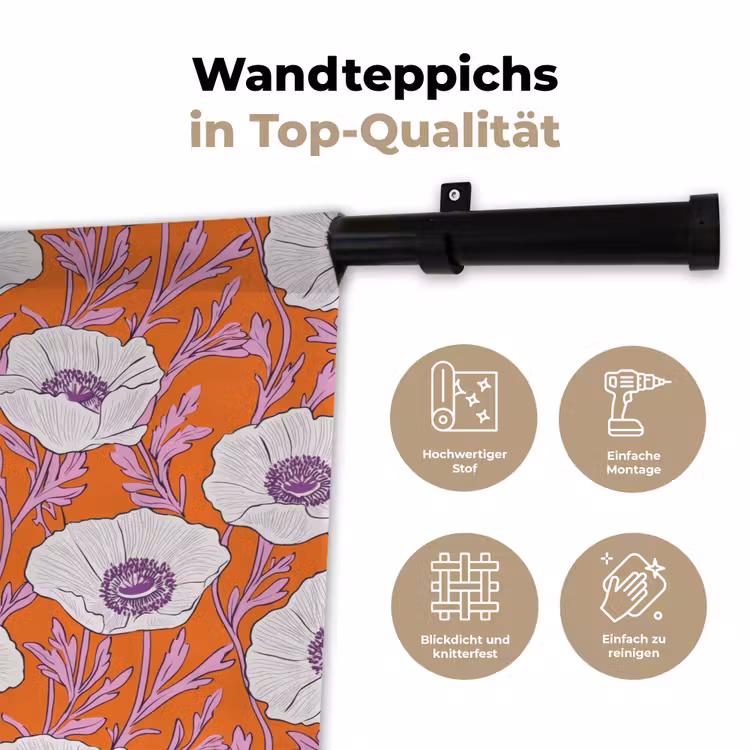 Bloemen - Grafisch - Oranje Wandkleed katoen klein 269 -tsfeer2_DE