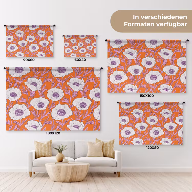 Bloemen - Grafisch - Oranje Wandkleed katoen klein 269 -tsfeer8_DE