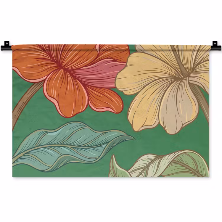 Wandteppich - Blumen – Grün – Illustration - Bloemen - Groen - Illustratie Wandkleed katoen klein