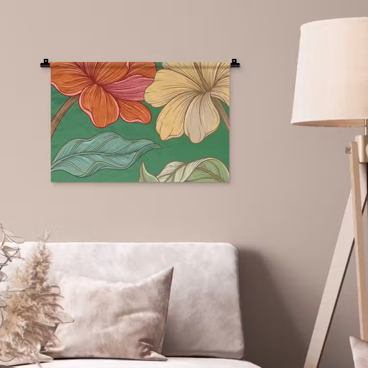 Wandteppich - Blumen – Grün – Illustration - Bloemen - Groen - Illustratie Wandkleed katoen klein