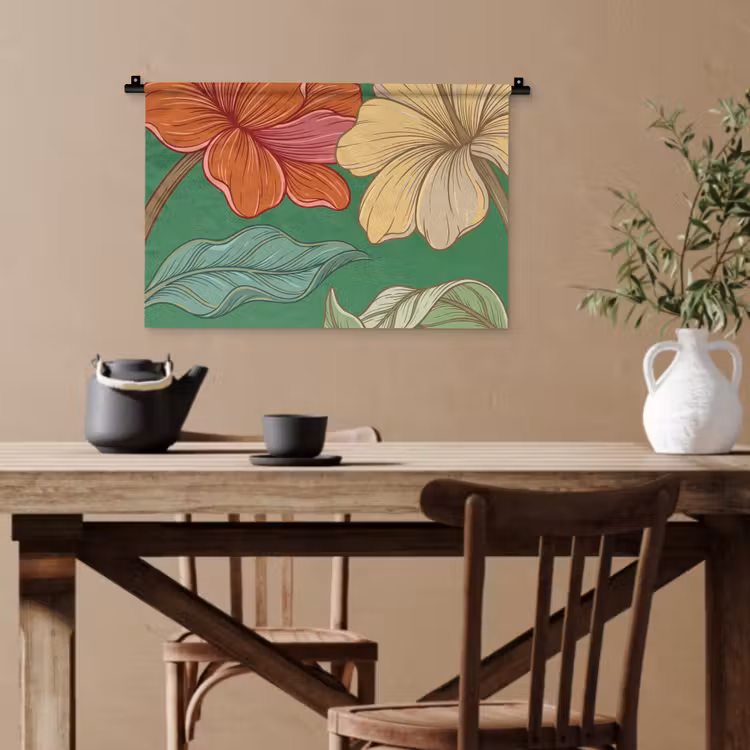 Wandteppich - Blumen – Grün – Illustration - Bloemen - Groen - Illustratie Wandkleed katoen klein