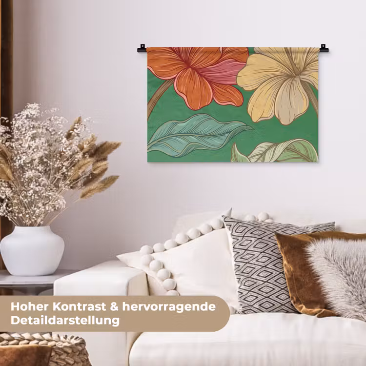 Wandteppich - Blumen – Grün – Illustration - Bloemen - Groen - Illustratie Wandkleed katoen klein
