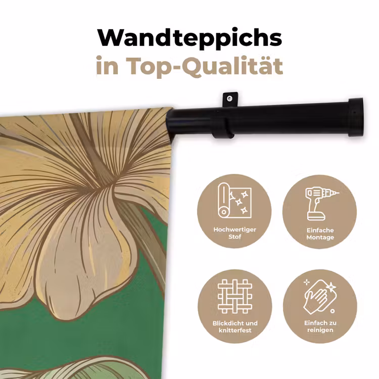 Wandteppich - Blumen – Grün – Illustration - Bloemen - Groen - Illustratie Wandkleed katoen klein
