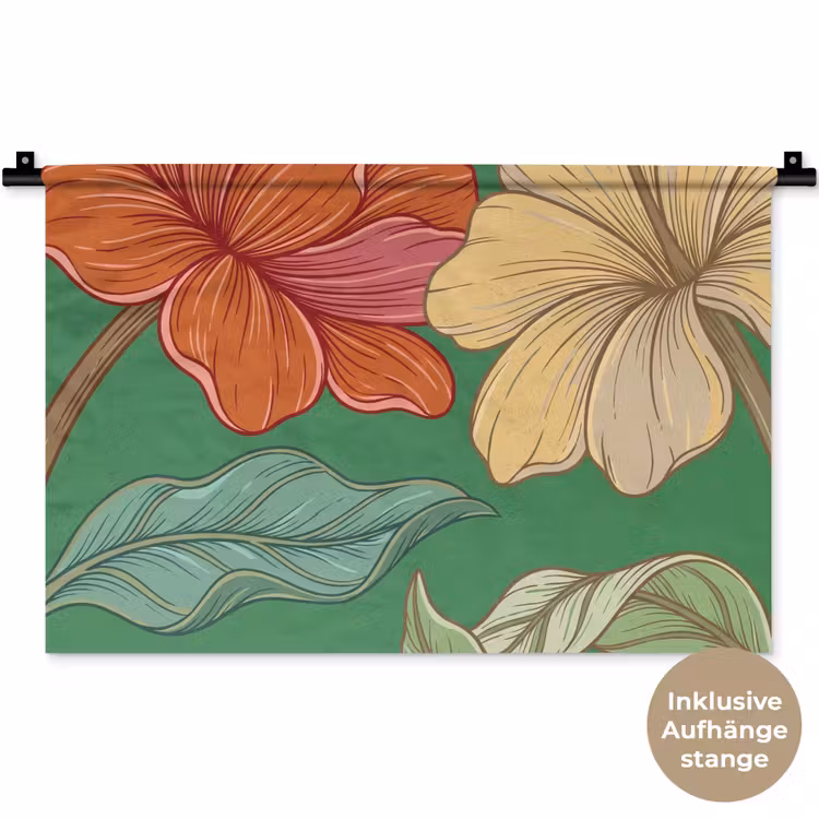 Wandteppich - Blumen – Grün – Illustration - Bloemen - Groen - Illustratie Wandkleed katoen klein