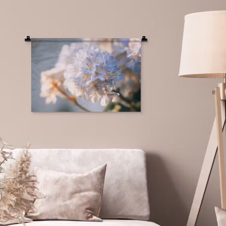 Bloemen - Lichtblauw - Wazig - Trosje Wandkleed katoen klein -sfeer4
