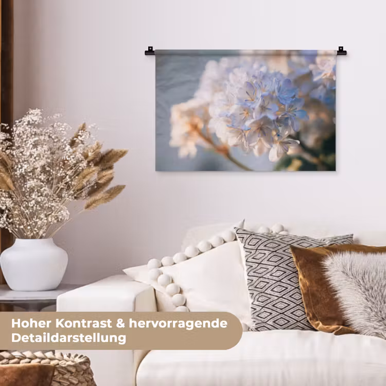 Bloemen - Lichtblauw - Wazig - Trosje Wandkleed katoen klein -tsfeer1_DE