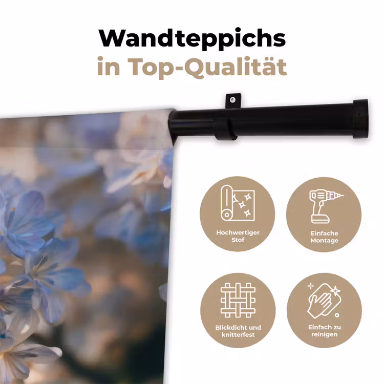 Bloemen - Lichtblauw - Wazig - Trosje Wandkleed katoen klein -tsfeer2_DE