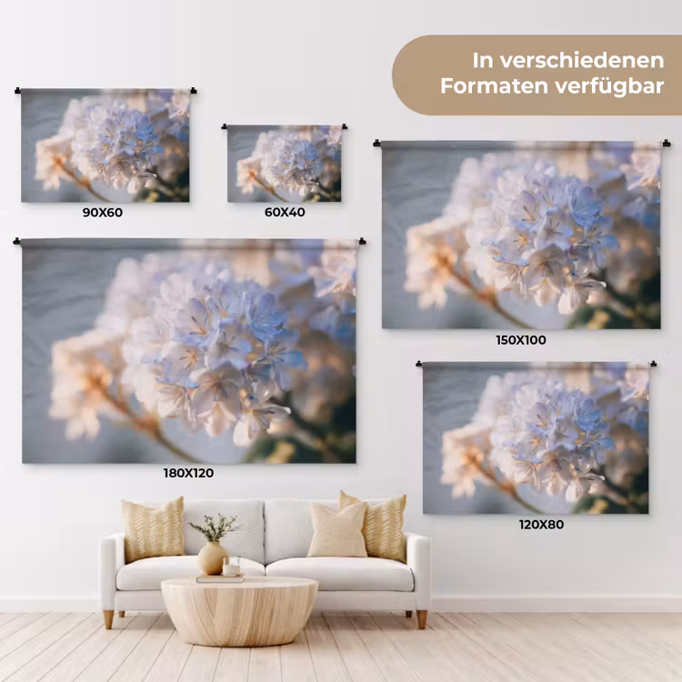 Bloemen - Lichtblauw - Wazig - Trosje Wandkleed katoen klein -tsfeer8_DE