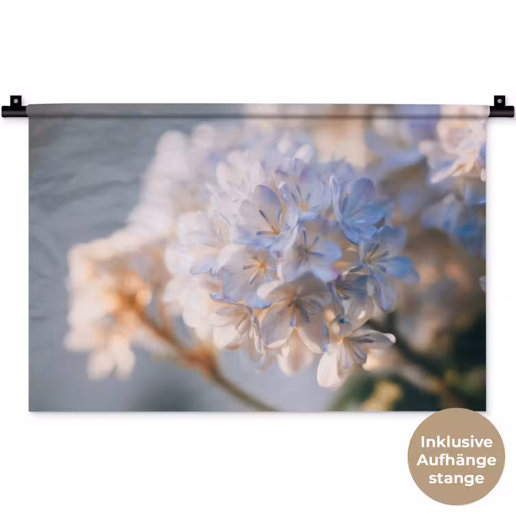 Bloemen - Lichtblauw - Wazig - Trosje Wandkleed katoen klein -t3d_DE