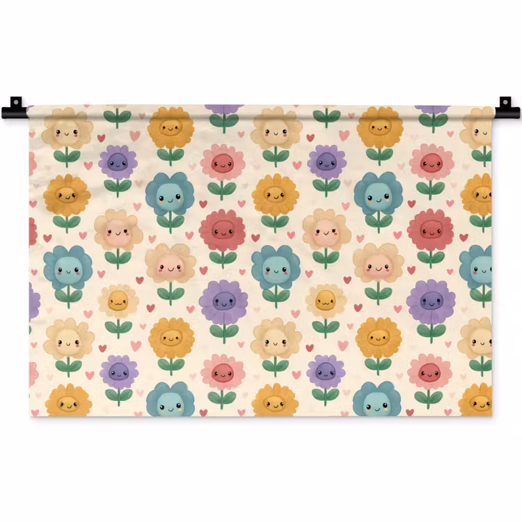 Bloemen - Hartjes - Kleurrijk Wandkleed katoen klein 269 -zz3d