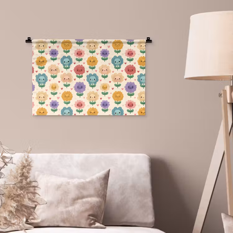 Bloemen - Hartjes - Kleurrijk Wandkleed katoen klein 269 -sfeer4