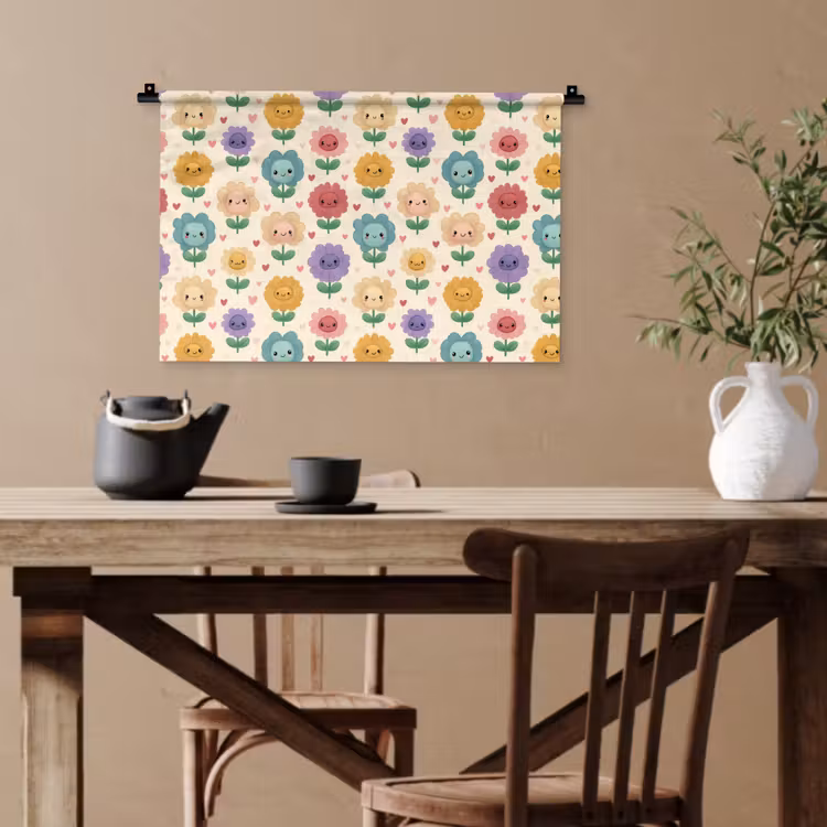 Bloemen - Hartjes - Kleurrijk Wandkleed katoen klein 269 -sfeer6