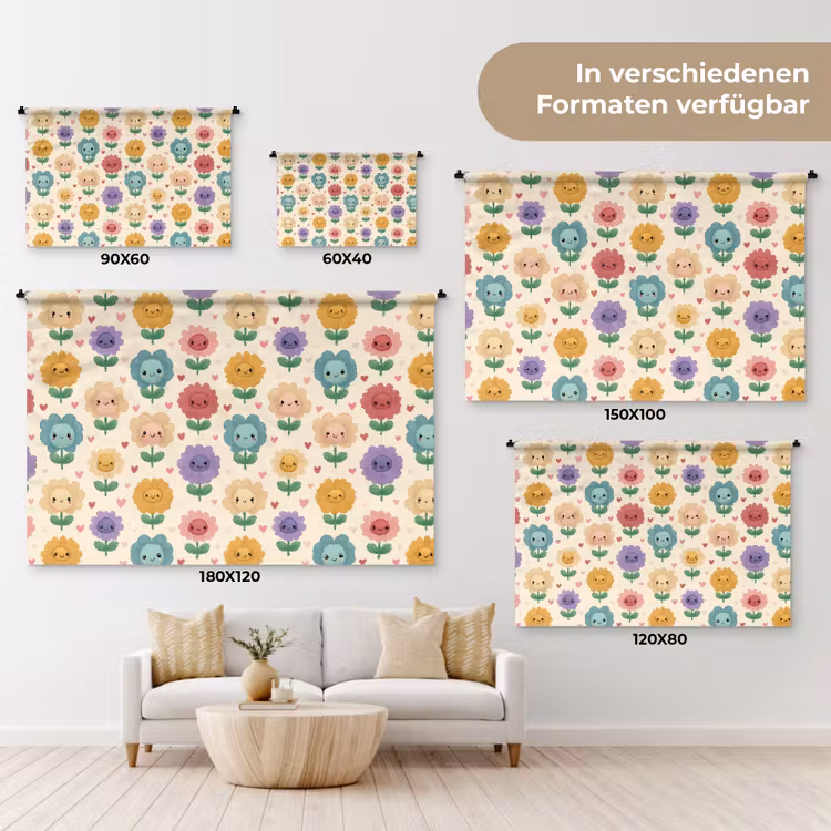 Bloemen - Hartjes - Kleurrijk Wandkleed katoen klein 269 -tsfeer8_DE