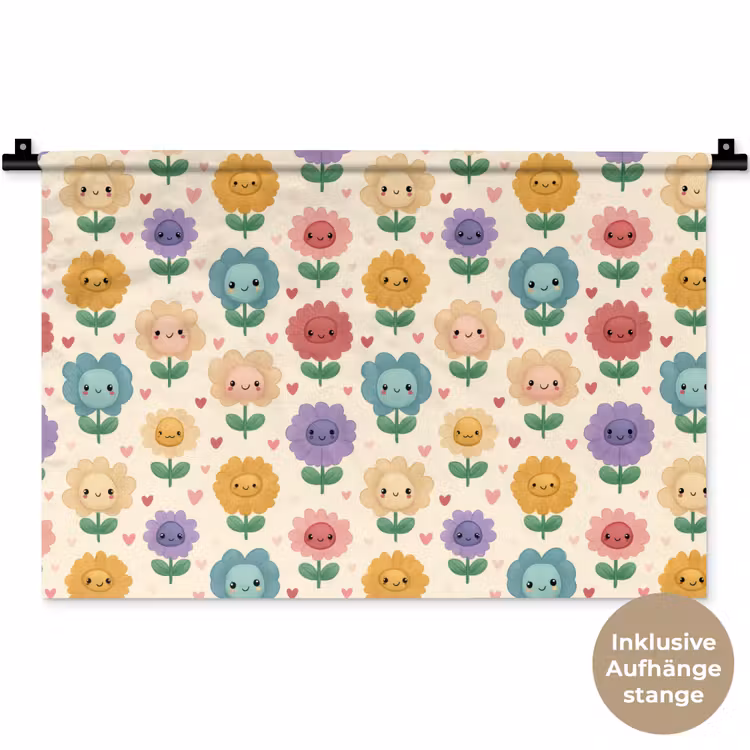 Bloemen - Hartjes - Kleurrijk Wandkleed katoen klein 269 -t3d_DE