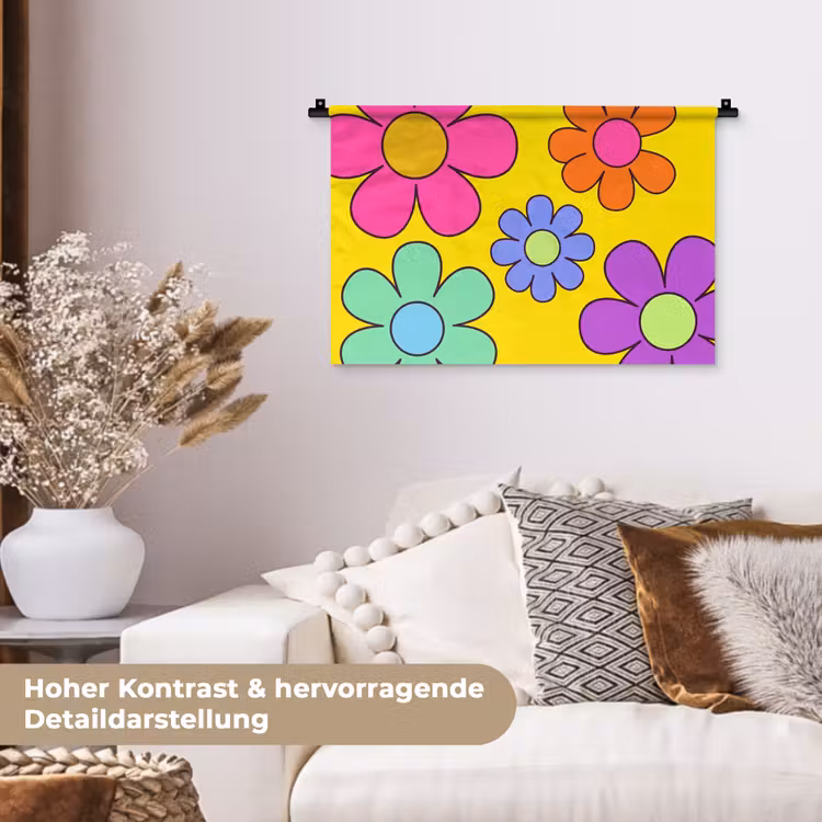 Bloemen - Illustratie - Kleurrijk Wandkleed katoen klein -tsfeer1_DE