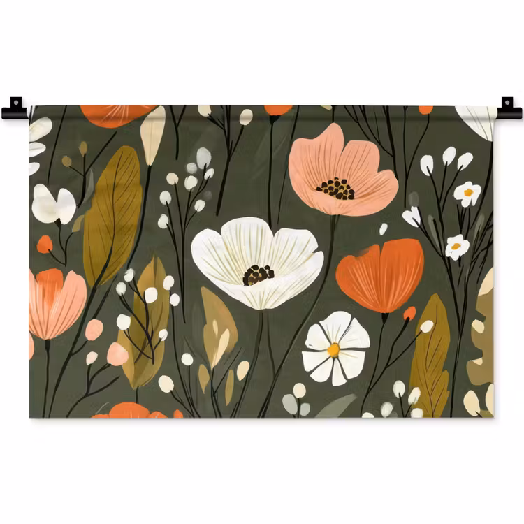 Bloemen - Illustratie - Groen Wandkleed katoen klein -zz3d