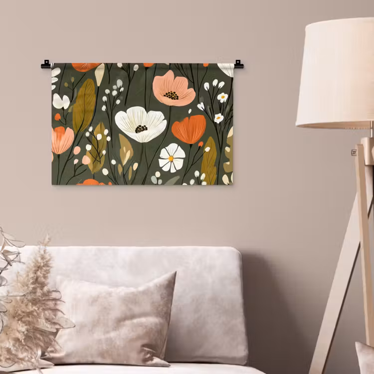 Bloemen - Illustratie - Groen Wandkleed katoen klein -sfeer4