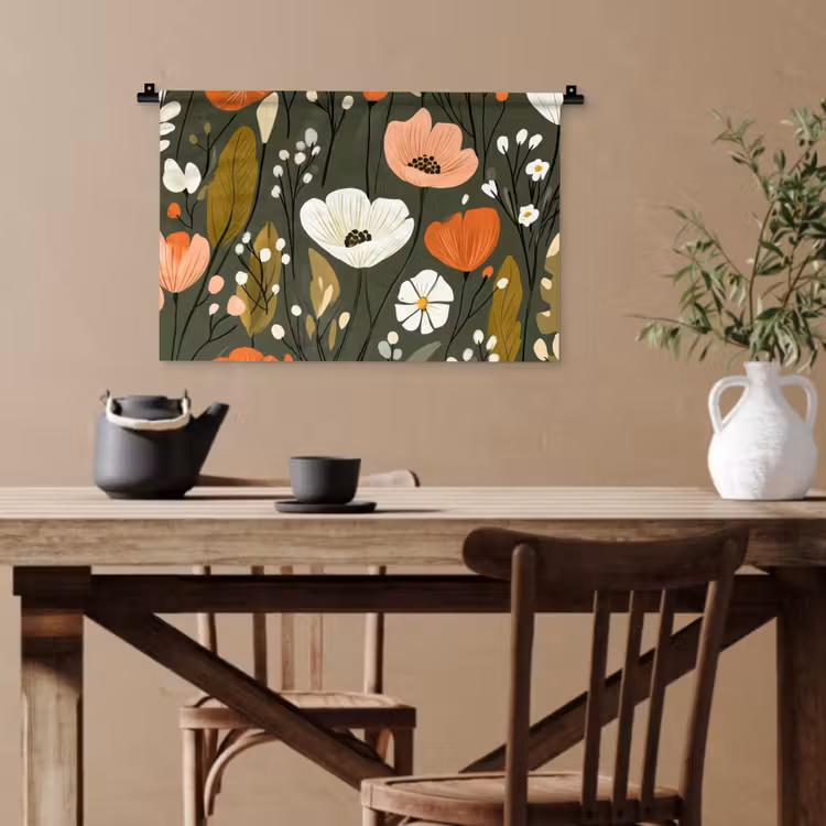 Bloemen - Illustratie - Groen Wandkleed katoen klein -sfeer6