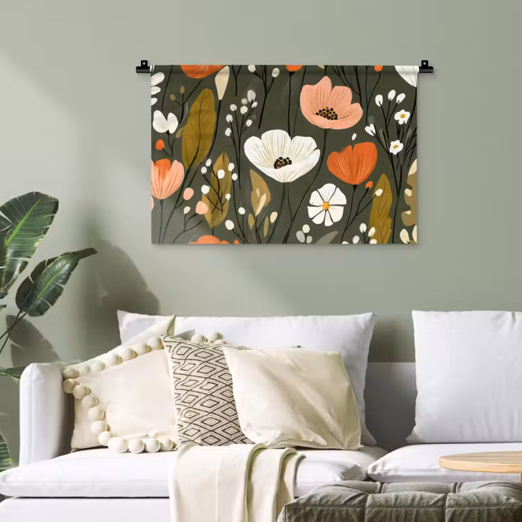 Bloemen - Illustratie - Groen Wandkleed katoen klein -sfeer7