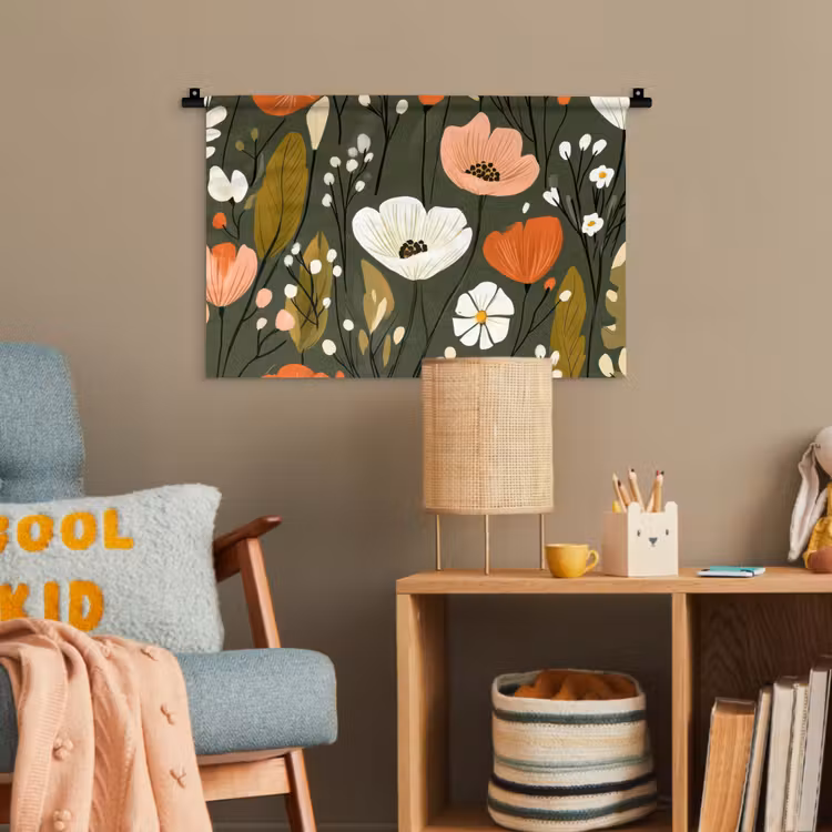 Bloemen - Illustratie - Groen Wandkleed katoen klein -wsfeer4_kind
