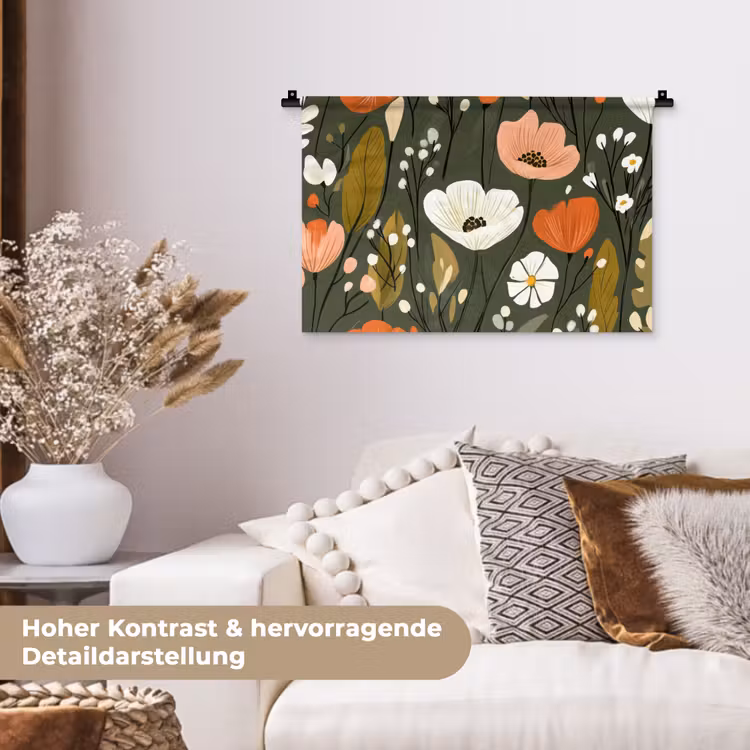 Bloemen - Illustratie - Groen Wandkleed katoen klein -tsfeer1_DE