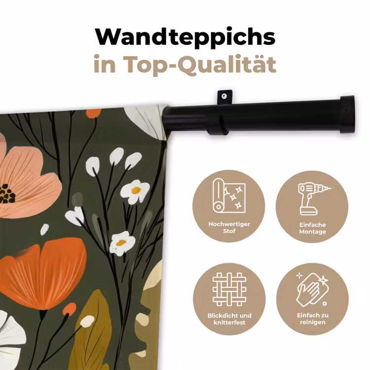 Bloemen - Illustratie - Groen Wandkleed katoen klein -tsfeer2_DE