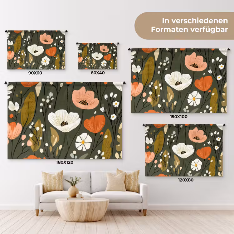 Bloemen - Illustratie - Groen Wandkleed katoen klein -tsfeer8_DE