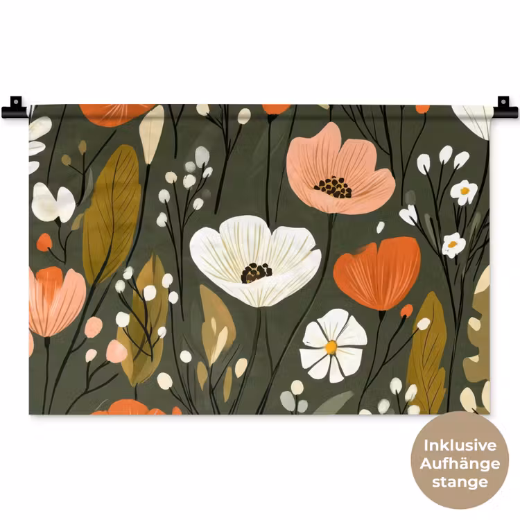 Bloemen - Illustratie - Groen Wandkleed katoen klein -t3d_DE