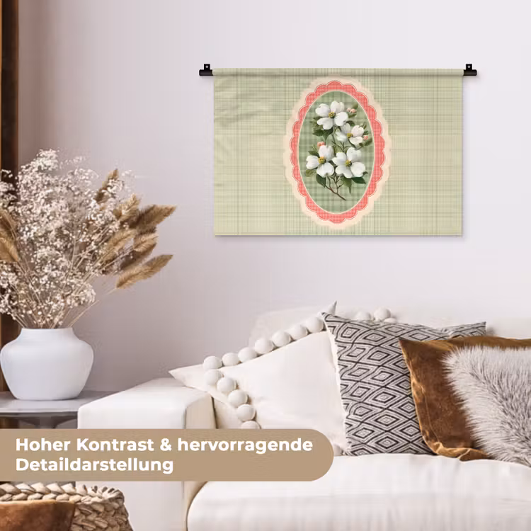 Bloemen - Illustratie - Geruit - Groen Wandkleed katoen klein -tsfeer1_DE