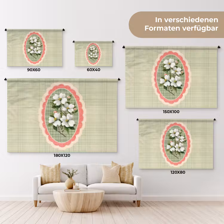 Bloemen - Illustratie - Geruit - Groen Wandkleed katoen klein -tsfeer8_DE
