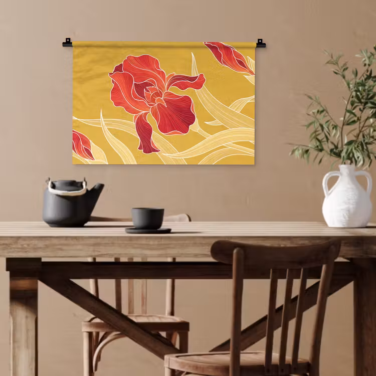 Wandteppich - Blumen – Illustration – Rot - Bloemen - Illustratie - Rood Wandkleed katoen klein