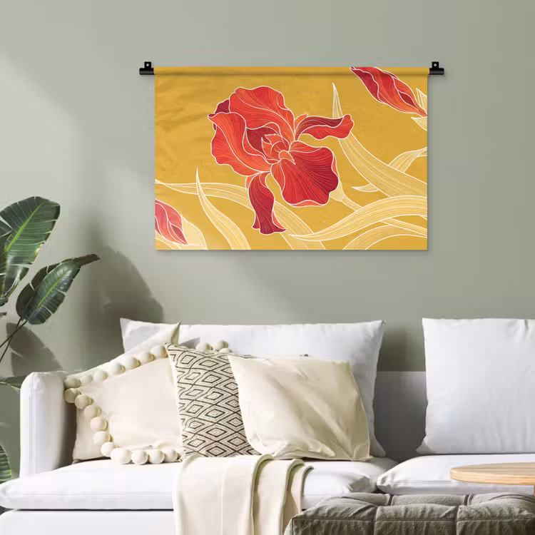 Wandteppich - Blumen – Illustration – Rot - Bloemen - Illustratie - Rood Wandkleed katoen klein