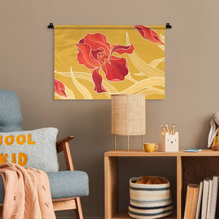 Wandteppich - Blumen – Illustration – Rot - Bloemen - Illustratie - Rood Wandkleed katoen klein