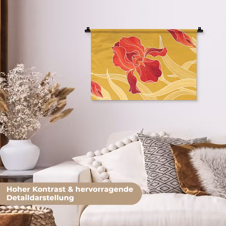 Wandteppich - Blumen – Illustration – Rot - Bloemen - Illustratie - Rood Wandkleed katoen klein