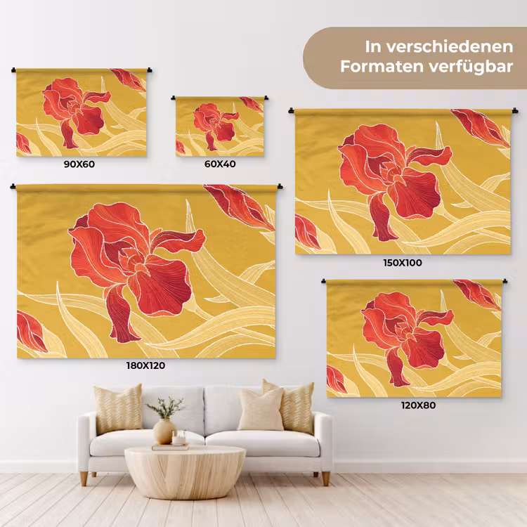 Wandteppich - Blumen – Illustration – Rot - Bloemen - Illustratie - Rood Wandkleed katoen klein