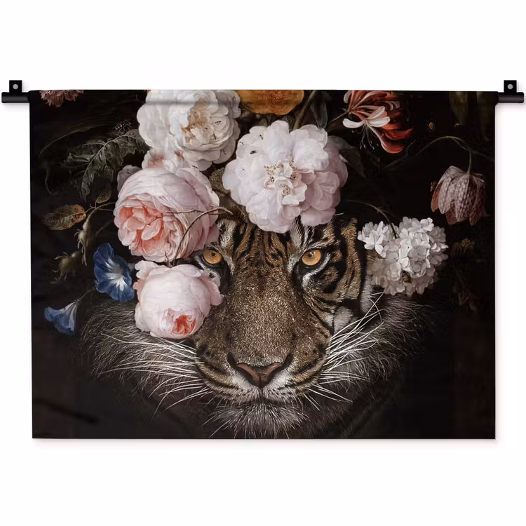 Bloemen - Jan Davidsz de Heem - Tijger - Schilderij - Stilleven - Oude meesters Wandkleed katoen klein -zz3d