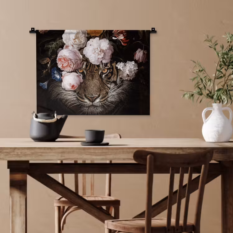 Bloemen - Jan Davidsz de Heem - Tijger - Schilderij - Stilleven - Oude meesters Wandkleed katoen klein -sfeer6