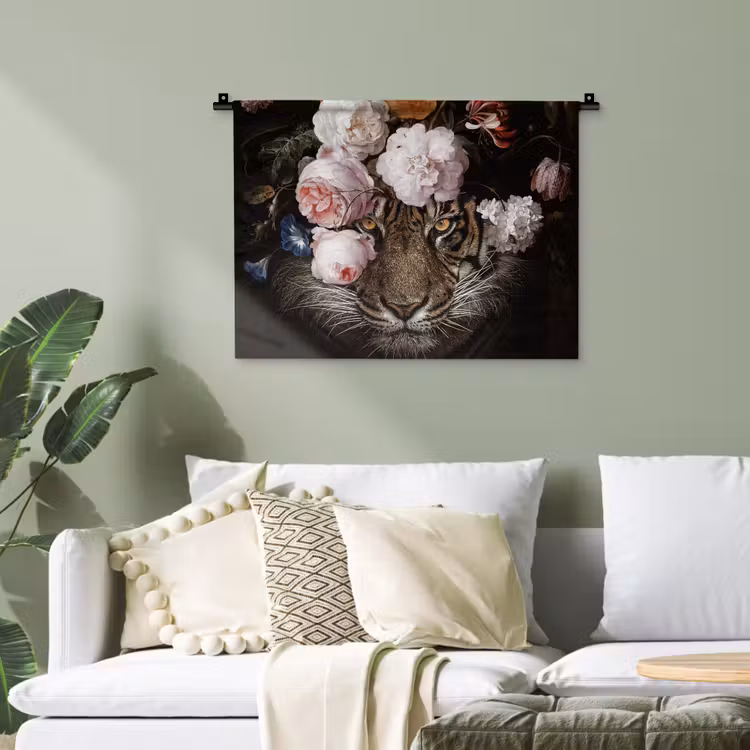Bloemen - Jan Davidsz de Heem - Tijger - Schilderij - Stilleven - Oude meesters Wandkleed katoen klein -sfeer7
