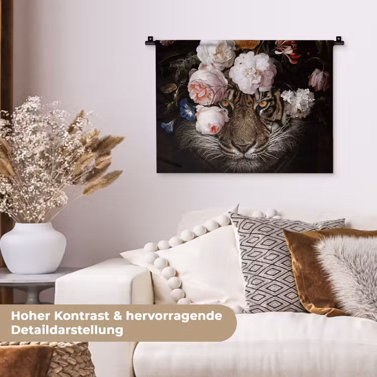 Bloemen - Jan Davidsz de Heem - Tijger - Schilderij - Stilleven - Oude meesters Wandkleed katoen klein -tsfeer1_DE