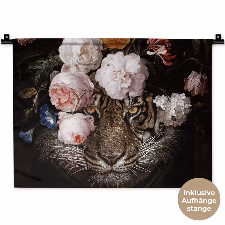 Bloemen - Jan Davidsz de Heem - Tijger - Schilderij - Stilleven - Oude meesters Wandkleed katoen klein -t3d_DE