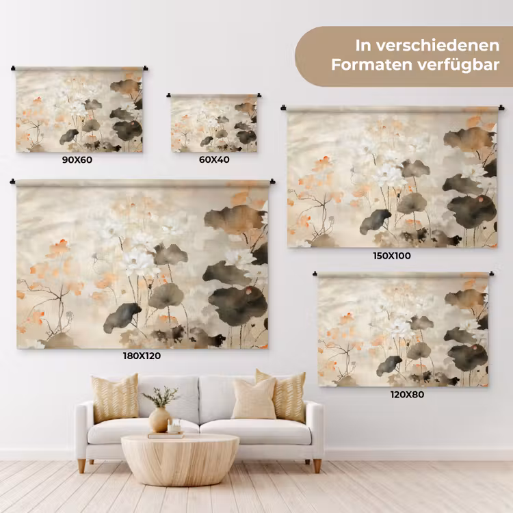 Bloemen - Japandi - Wabi sabi Wandkleed katoen klein -tsfeer8_DE
