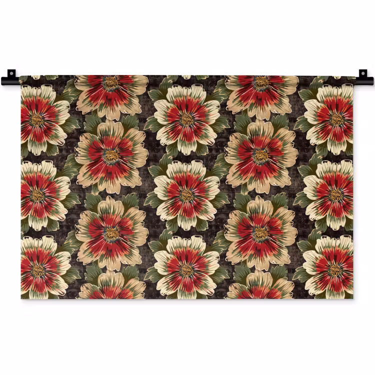 Bloemen - Klassiek - Patroon - Rood Wandkleed katoen klein 269 -zz3d