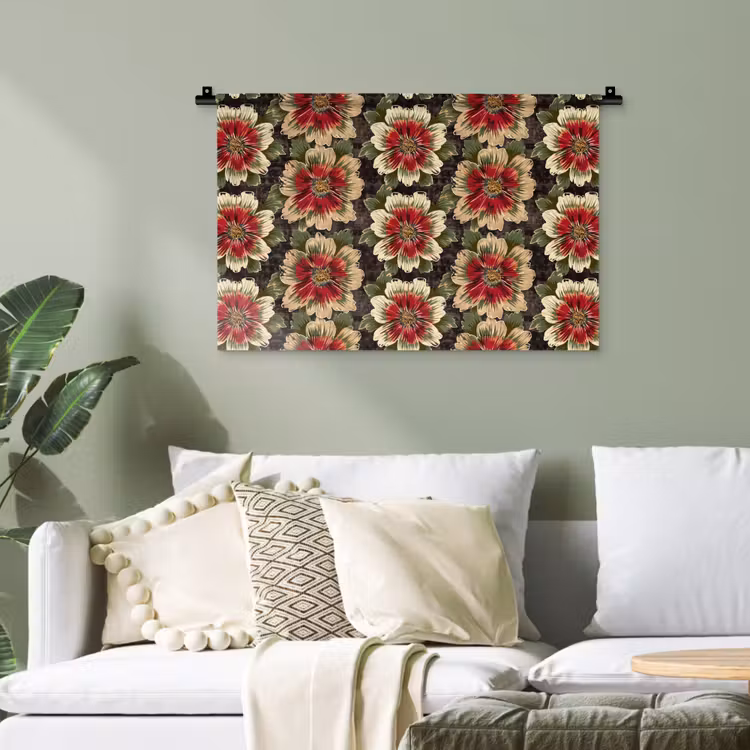 Bloemen - Klassiek - Patroon - Rood Wandkleed katoen klein 269 -sfeer7