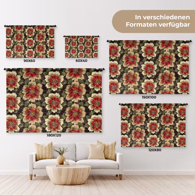 Bloemen - Klassiek - Patroon - Rood Wandkleed katoen klein 269 -tsfeer8_DE
