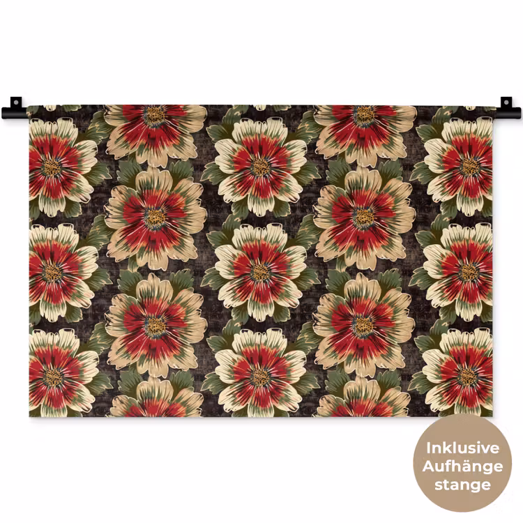 Bloemen - Klassiek - Patroon - Rood Wandkleed katoen klein 269 -t3d_DE