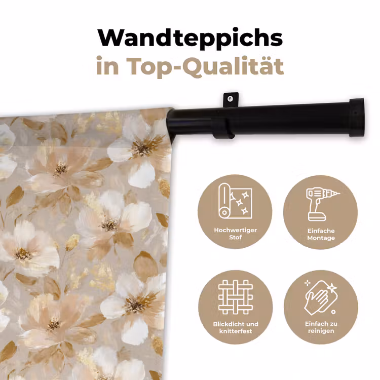 Bloemen - artistiek - Goud Wandkleed katoen klein 269 -tsfeer2_DE