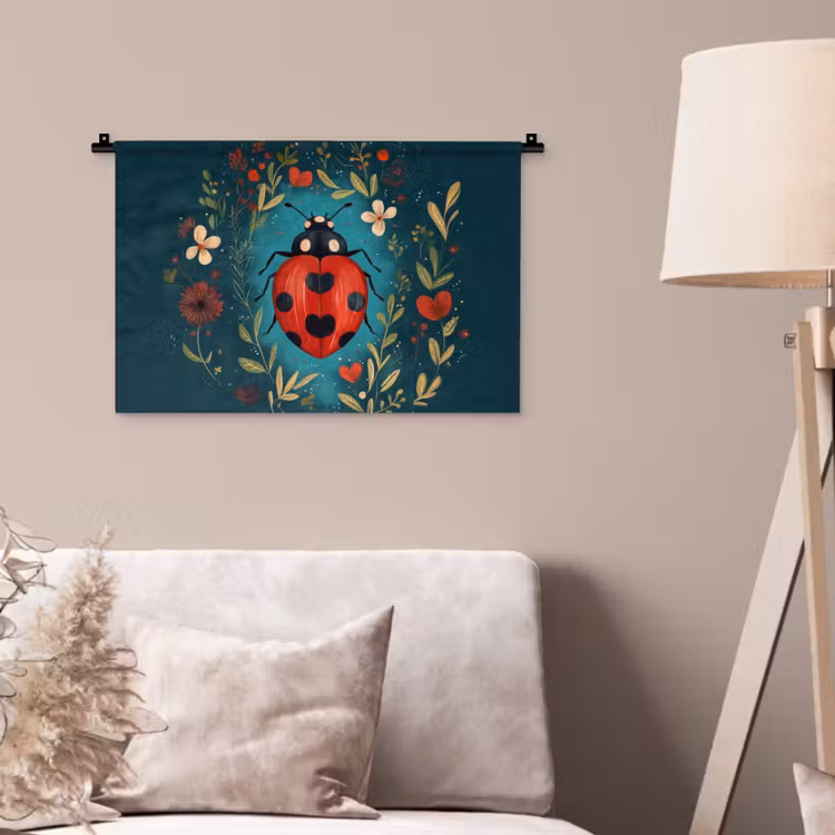 Bloemen - Lieveheersbeestje - Hartje - Rood Wandkleed katoen klein -sfeer4